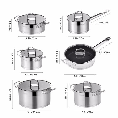 12-Piece Stainless Steel Nonstick Cookware Set with Glass Lids