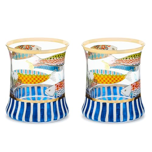 Gold-Rim Butterfly Tumbler Glasses, 8 oz, Set of 2