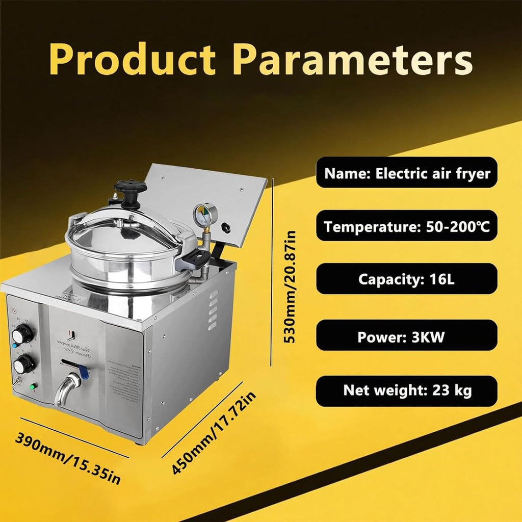 3000W Commercial Pressure Air Fryer with 16L Oil Tank