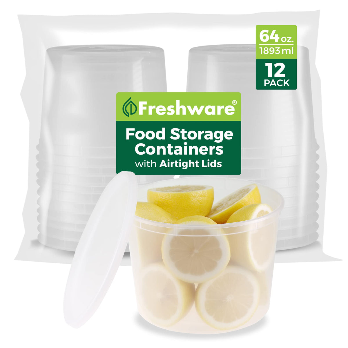 Airtight Deli Food Storage Containers, 64 oz, Set of 12