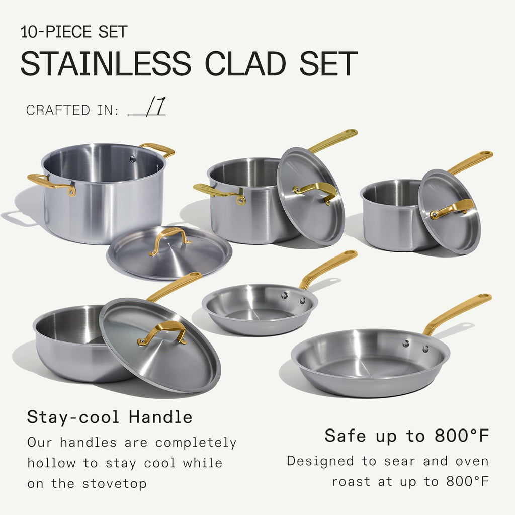 10-Piece Stainless Steel Pots and Pans Cookware Set