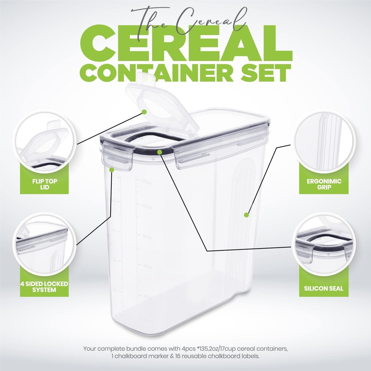 Airtight Cereal and Rice Dispenser Set, 4-Piece