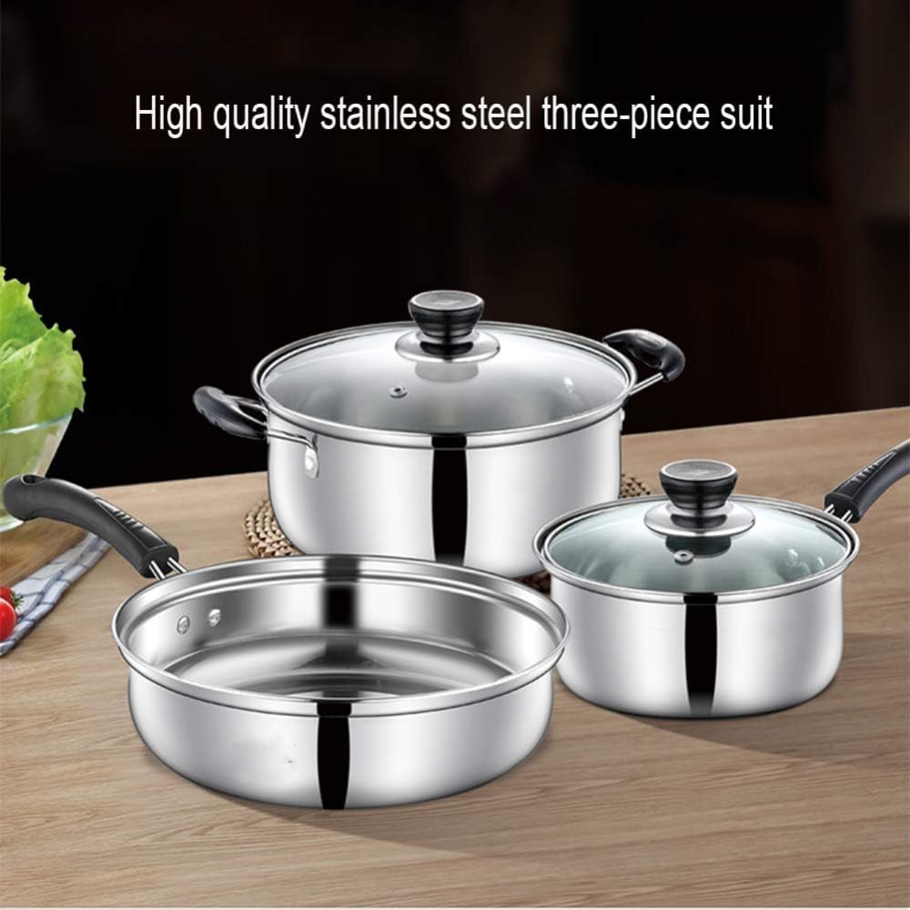 ZOCWJK Pots and Pans Set 3Pcs Saucepan Set with Lids Stainless Steel Nonstick Cookware Induction Pots and Pans Sets Cooking Pot Set Cooking Pan Set(
