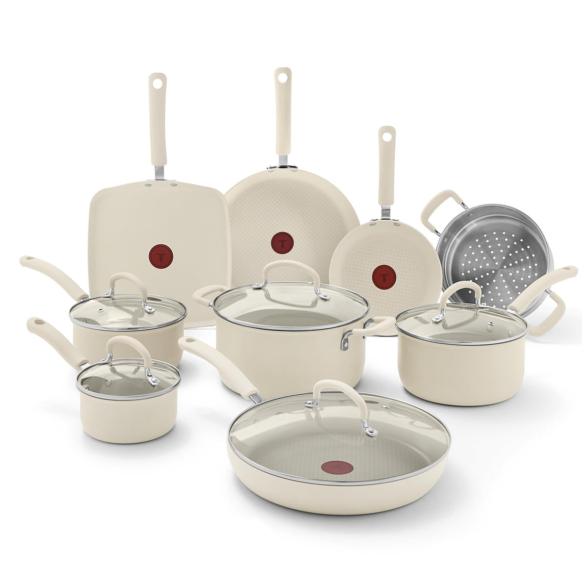 T-Fal Ultimate Hard Anodized Nonstick Cookware Set 17 Piece, Nonstick Pots and Pans Set with Fry Pan, Saucepans, Saute-Pan, Griddle, Dishwasher Safe, Black