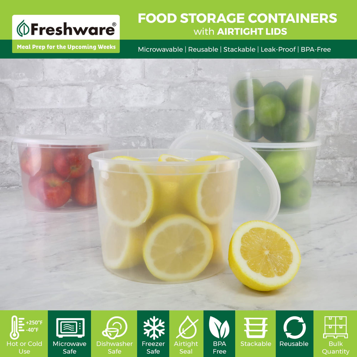 Airtight Deli Food Storage Containers, 64 oz, Set of 12