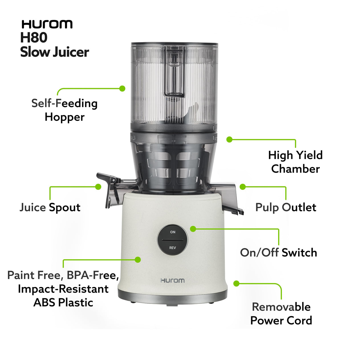 Cold Press Slow Juicer with Self-Feeding Hopper & 50 RPM