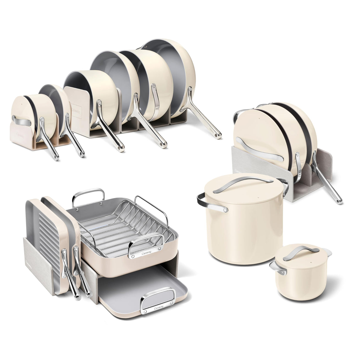 Caraway Non-Stick Ceramic Cookware Set, Pots, Pans, Lids & Kitchen Storage