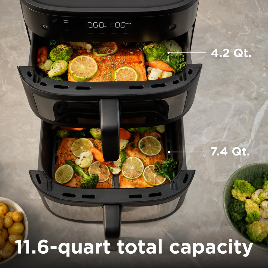 4-in-1 DualZone Stacked Air Fryer, 11.6-Quart Capacity