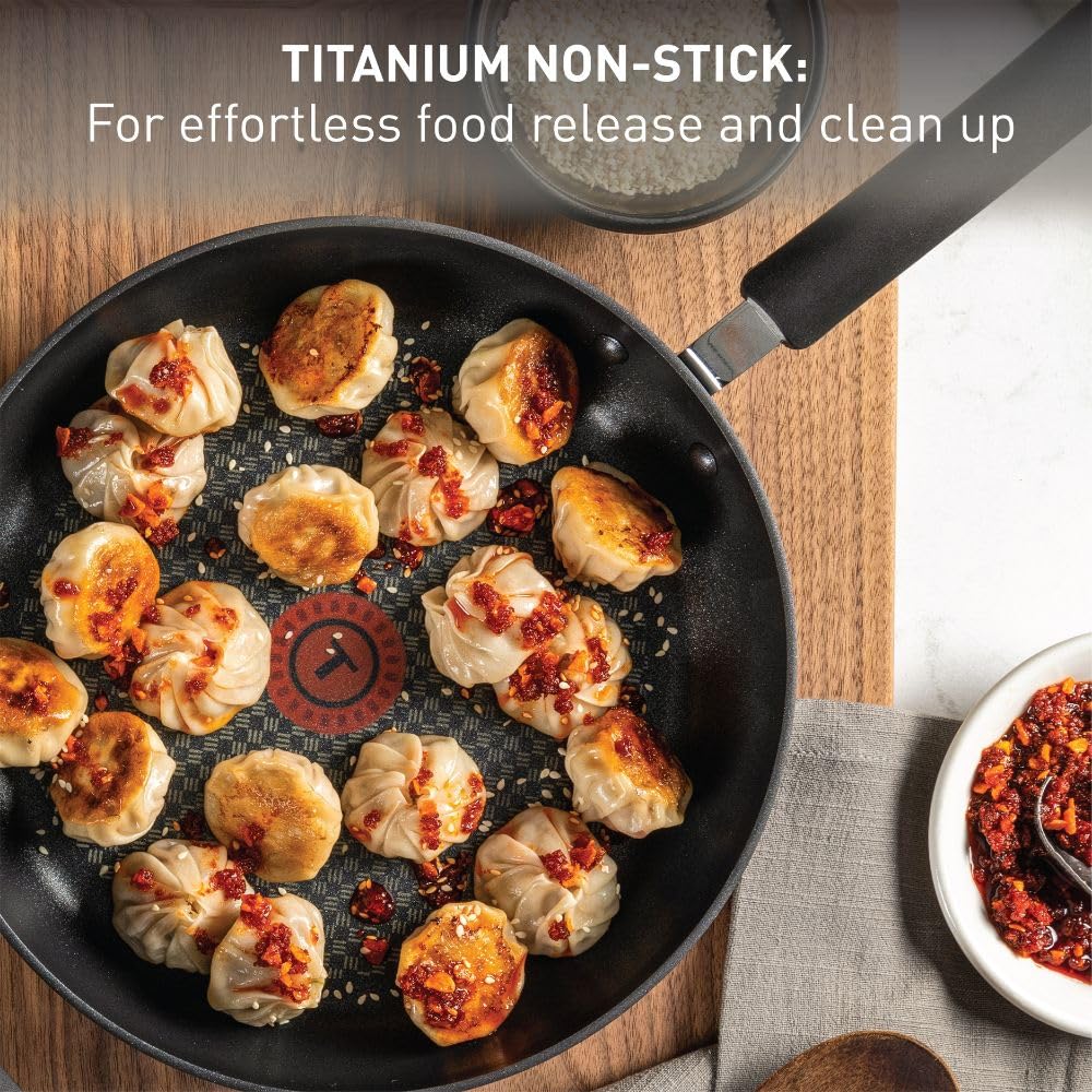 T-Fal Ultimate Hard Anodized Nonstick Cookware Set 17 Piece, Nonstick Pots and Pans Set with Fry Pan, Saucepans, Saute-Pan, Griddle, Dishwasher Safe, Black