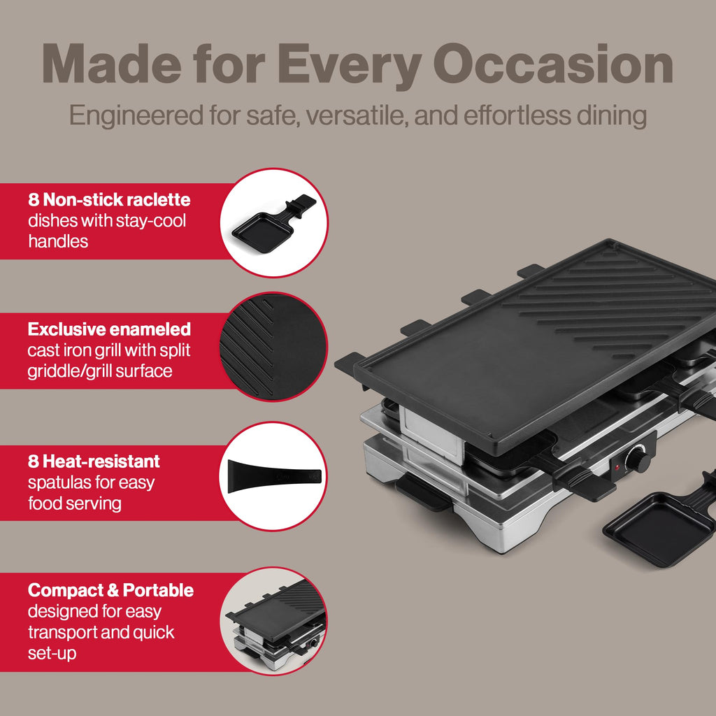 8-Person 1700W Indoor & Outdoor Electric Raclette Grill