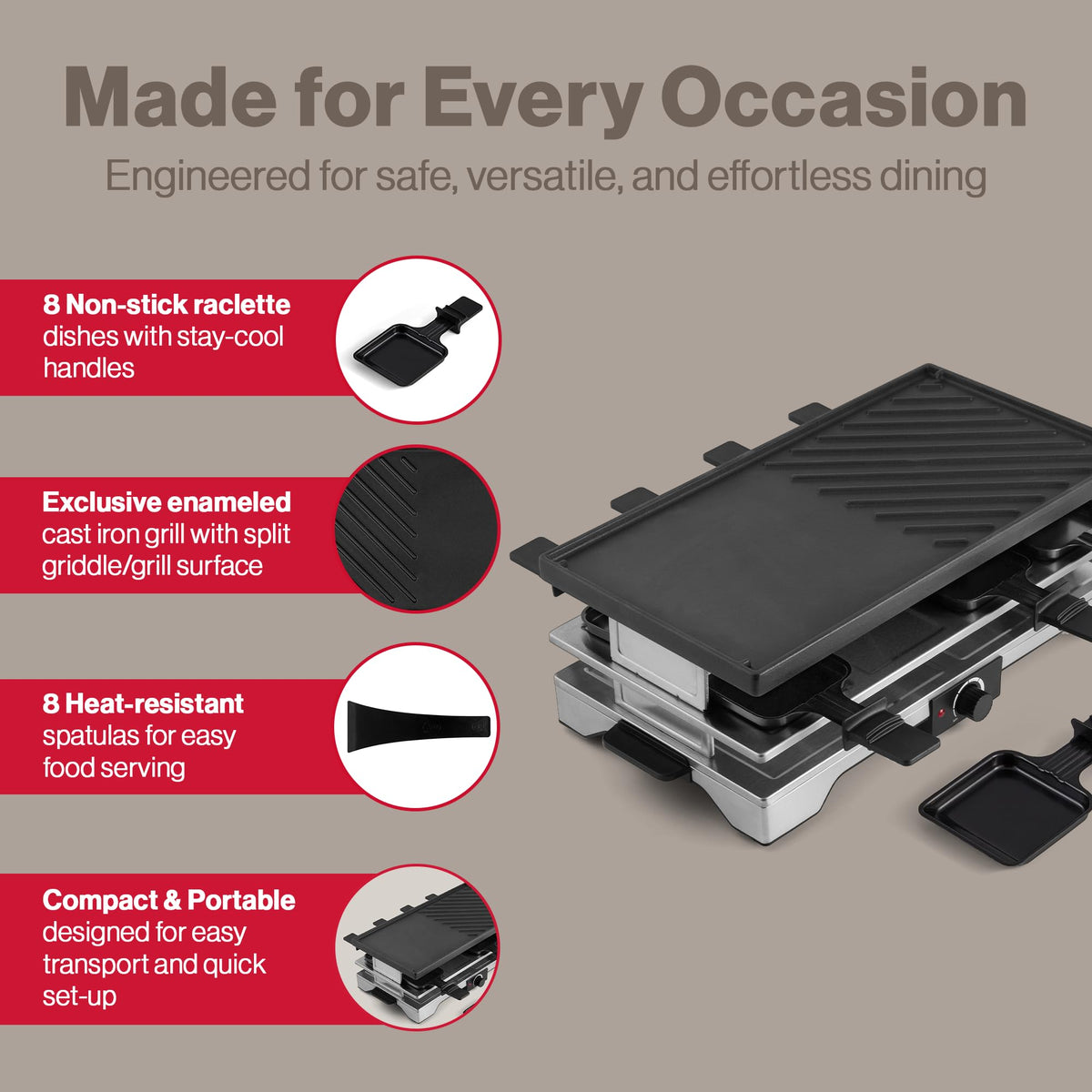 8-Person 1700W Indoor & Outdoor Electric Raclette Grill