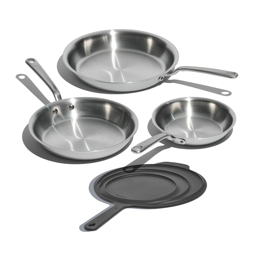 3-Piece 5-Ply Stainless Steel Frying Pan Set with Silicone Lid