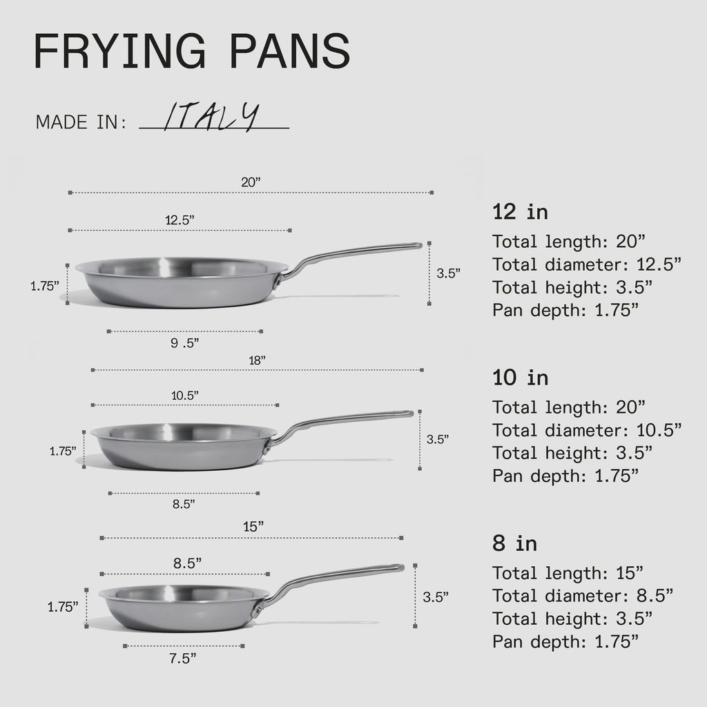 3-Piece 5-Ply Stainless Steel Frying Pan Set with Silicone Lid