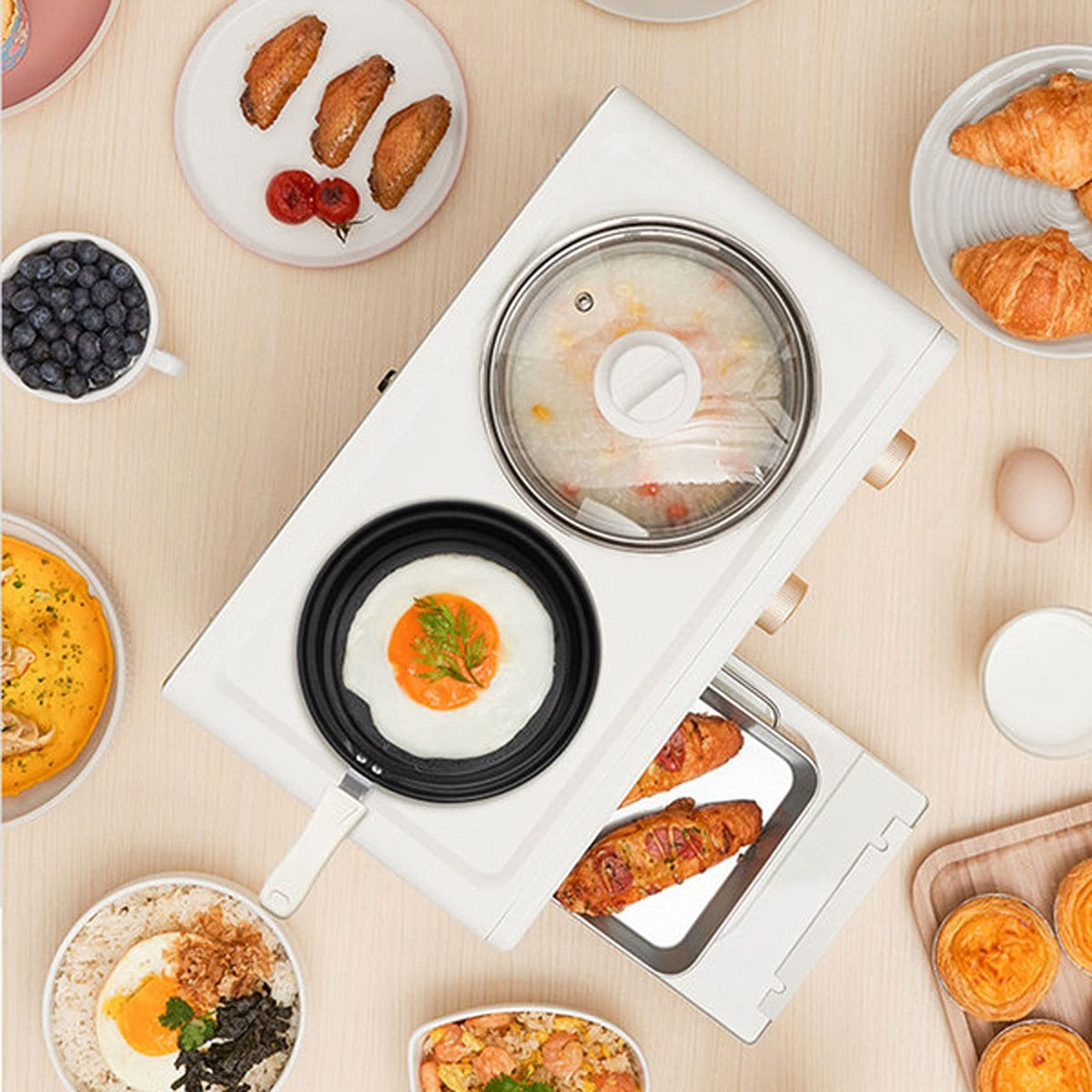 4-in-1 Breakfast Maker with Toaster, Steamer & Cooker