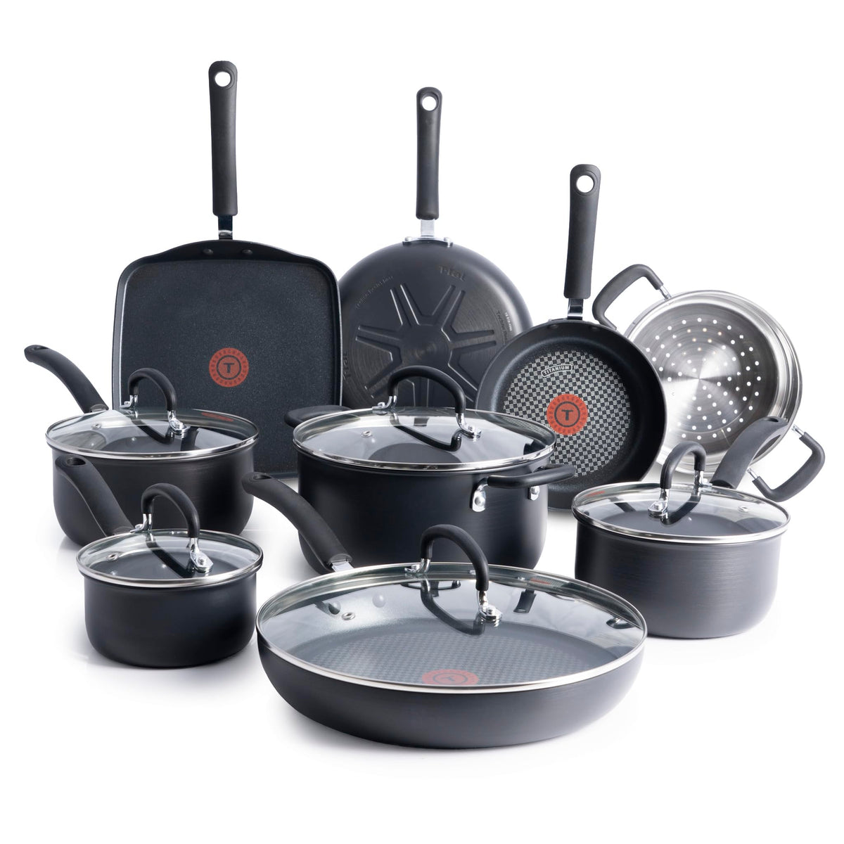 17-Piece Hard-Anodized Nonstick Cookware Set with Griddle
