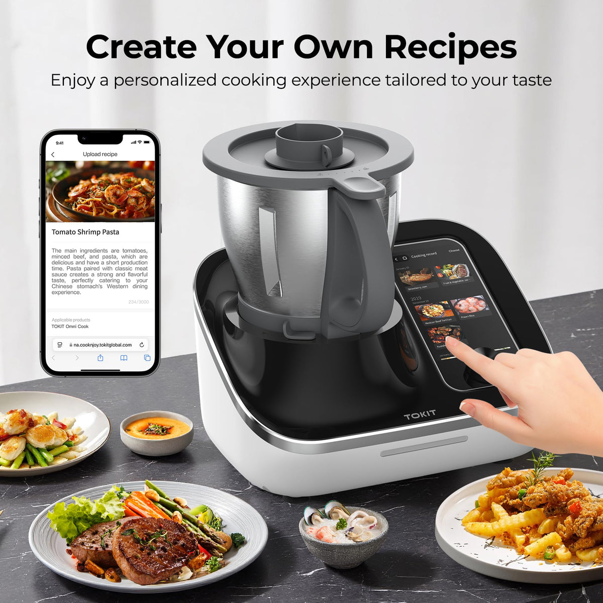 AI Cooking Robot, TOKIT Omni Cook C2 Smart Multi-Functional Food Processor, 21-in-1 Automatic Cooking Machine with Blender, Steamer, Chopper & Stirrer, 3000+ Free Recipes, 95°F-356°F, 2.2L