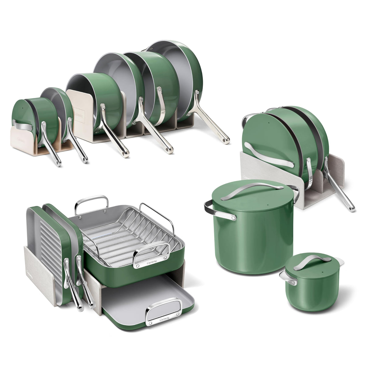 Caraway Non-Stick Ceramic Cookware Set, Pots, Pans, Lids & Kitchen Storage