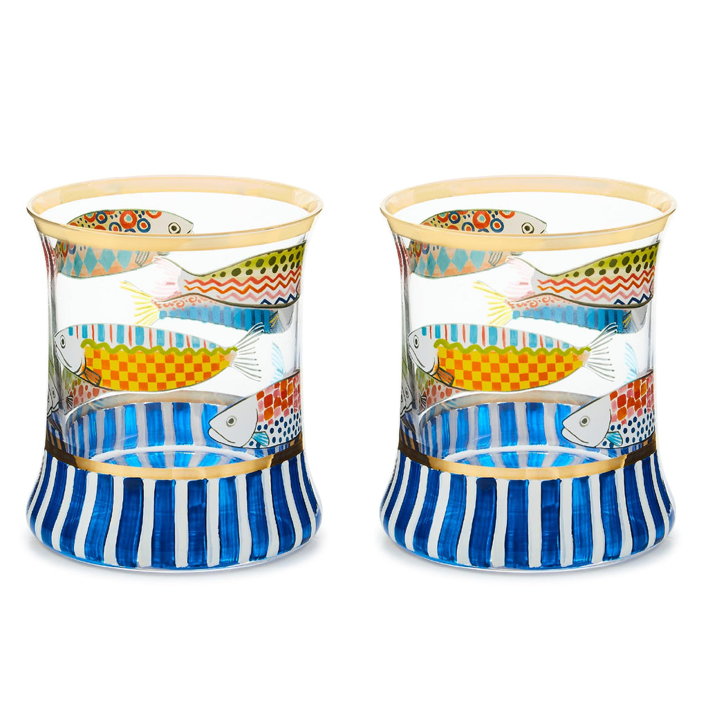 Gold-Rim Butterfly Tumbler Glasses, 8 oz, Set of 2