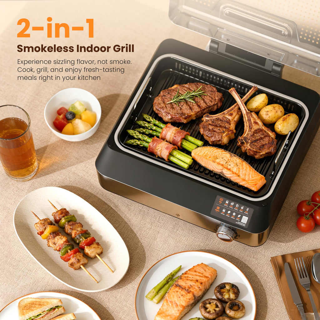 2-in-1 Smokeless Indoor Grill & Electric Griddle