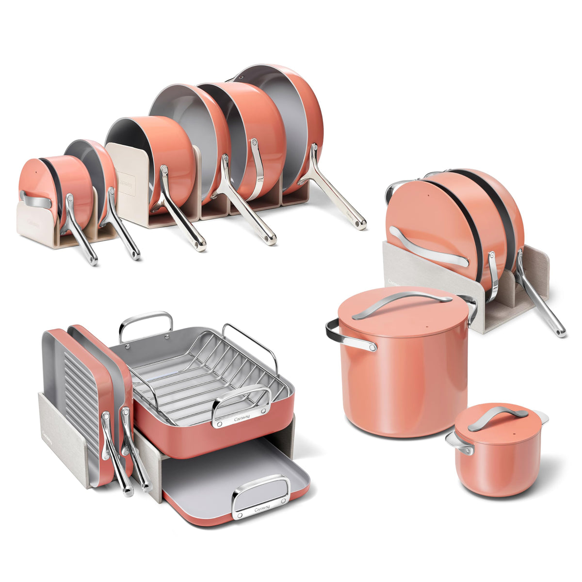 Caraway Non-Stick Ceramic Cookware Set, Pots, Pans, Lids & Kitchen Storage